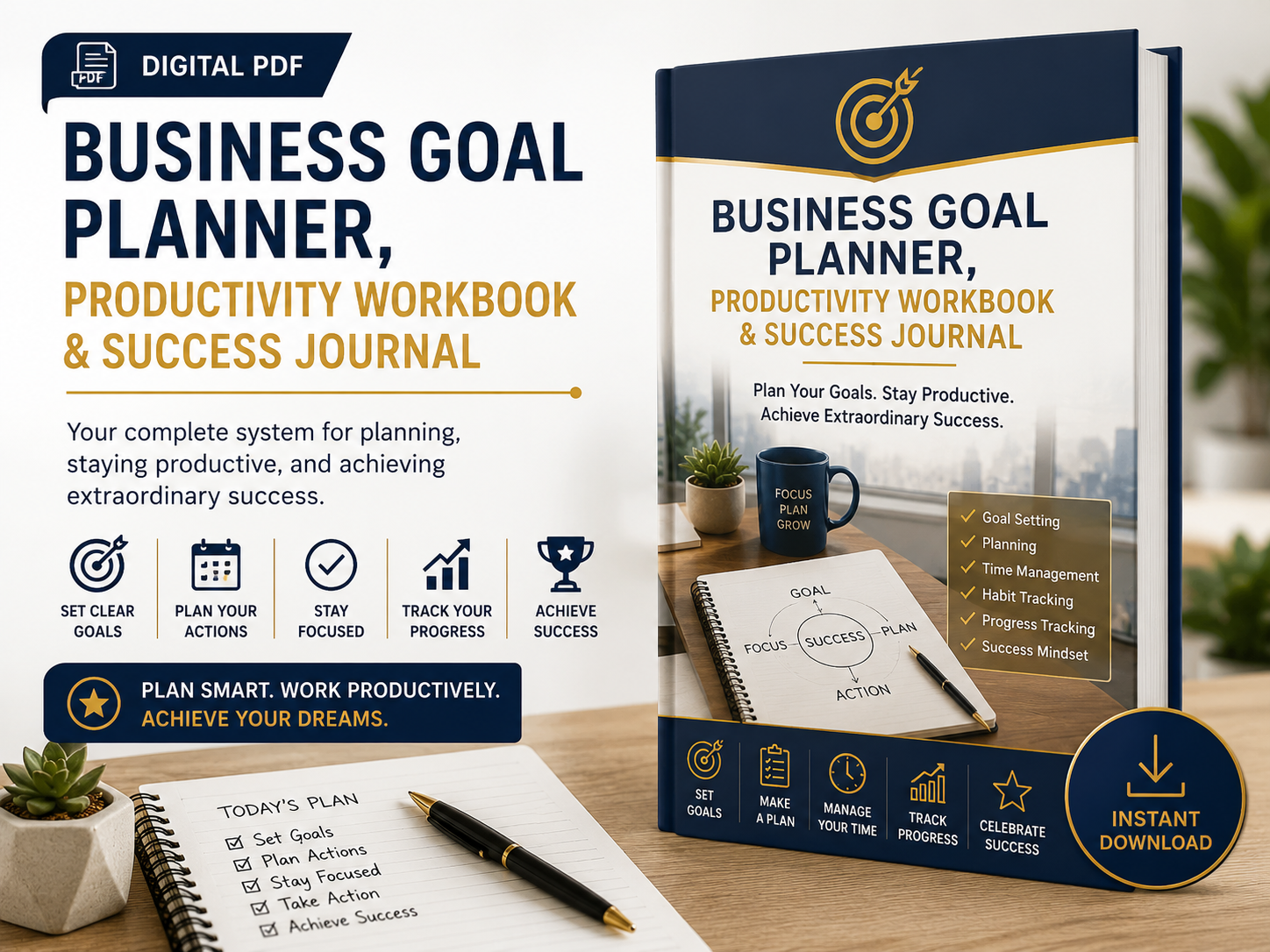 Business Goal Planner, Productivity Workbook & Success Journal (Digital PDF)